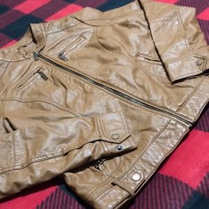 Faux leather jacket with detachable hood